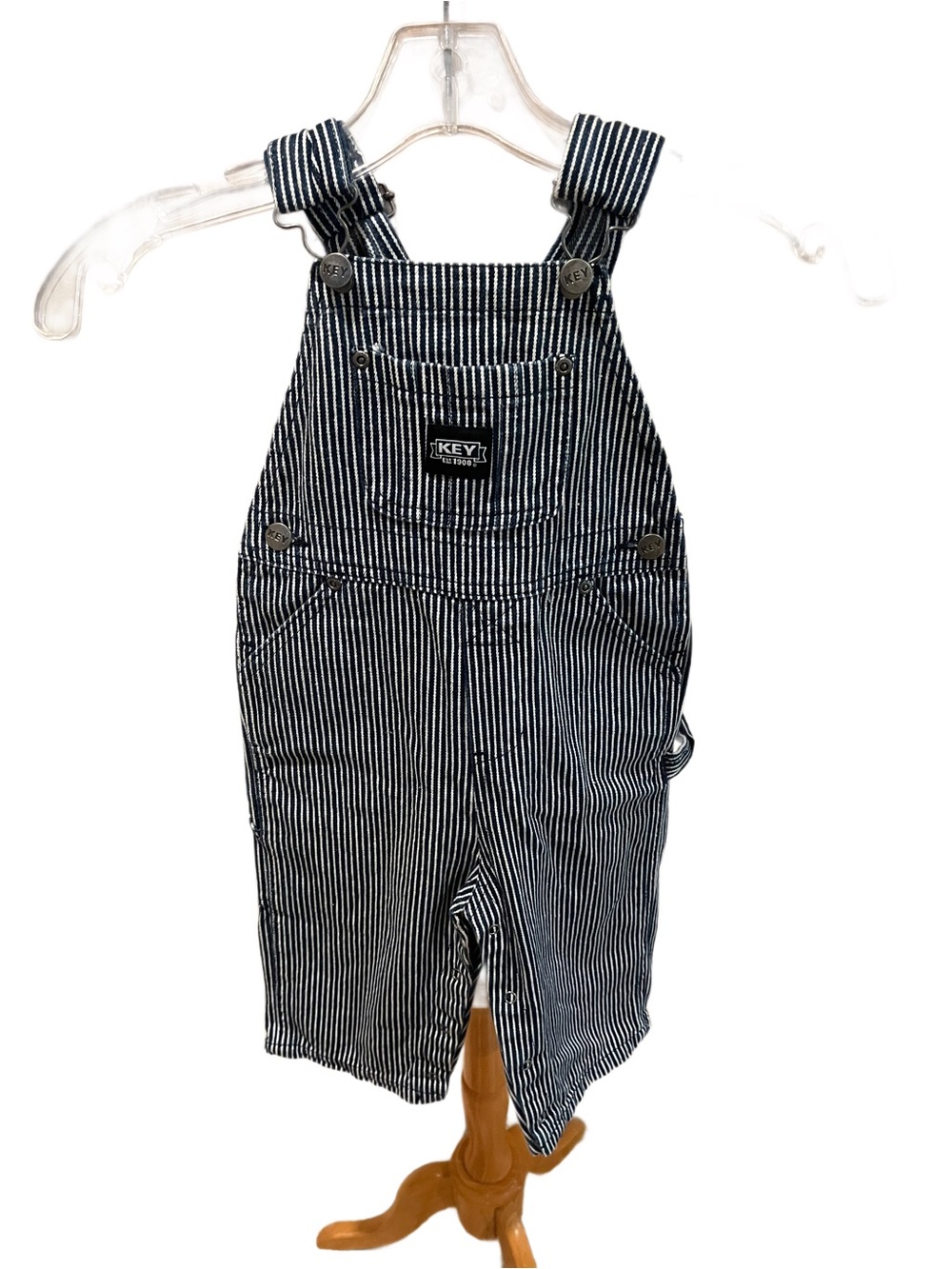 Key Bib Overalls blue & White Railroad Striped Infants size 18 Carpenter Durable